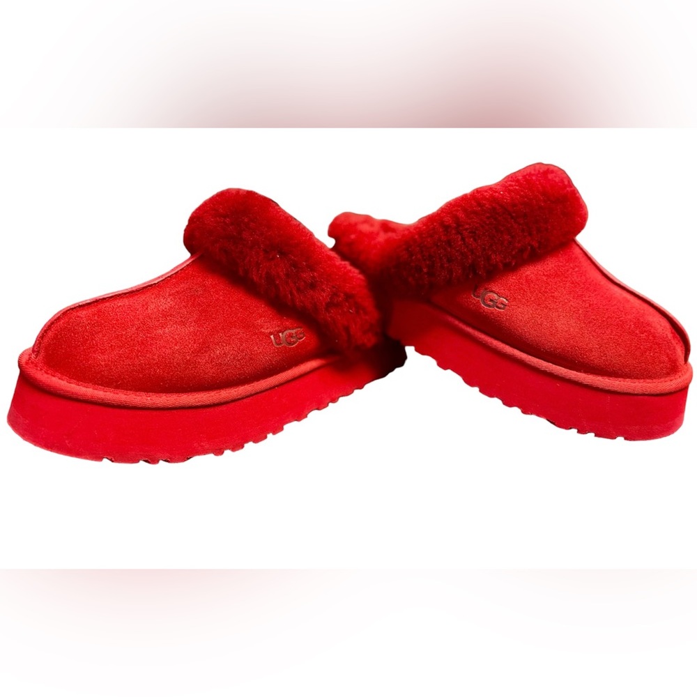 Ugg Coquette Women's 7 Suede Fur Trim Slide Mule Slippers Radish
